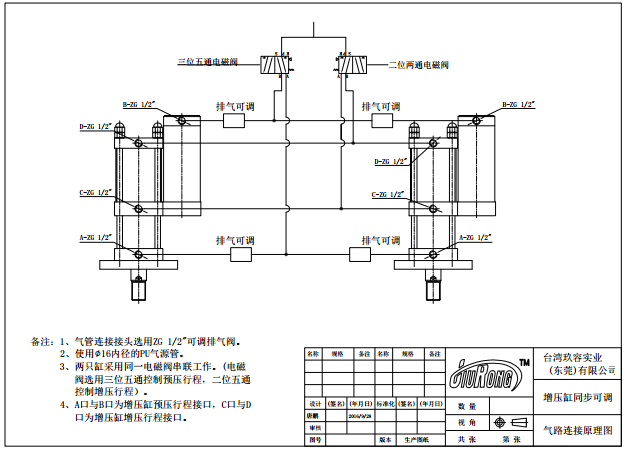 兩臺氣液增壓缸同步工作氣路連接原理圖(增壓缸同步可調(diào))