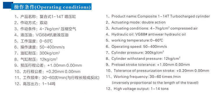 復合式氣液增壓缸操作條件